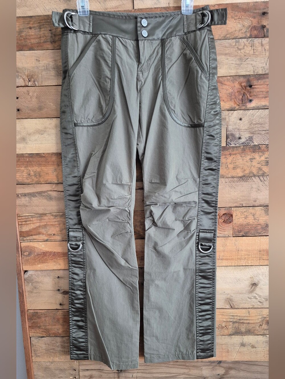 Glo VTG Y2K Low Rise Ruched Utility Pants Satin Details Adjustable Sz 7 Ravewear